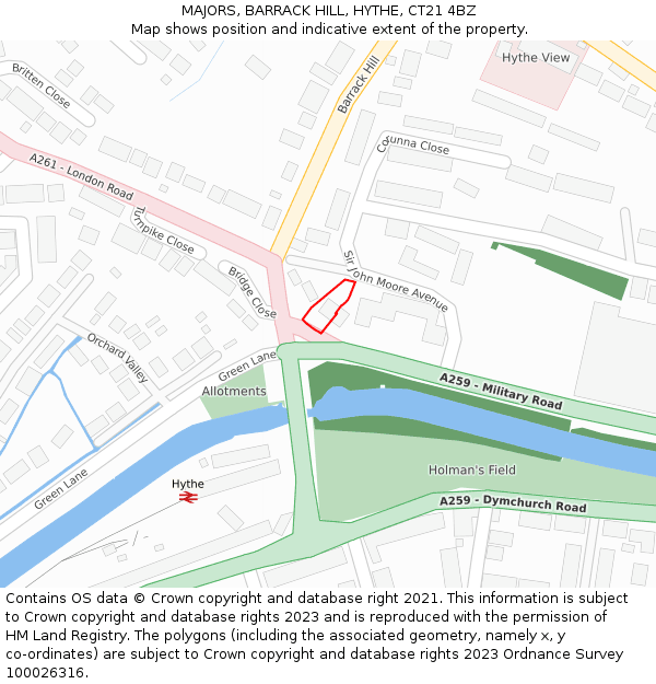 MAJORS, BARRACK HILL, HYTHE, CT21 4BZ: Location map and indicative extent of plot