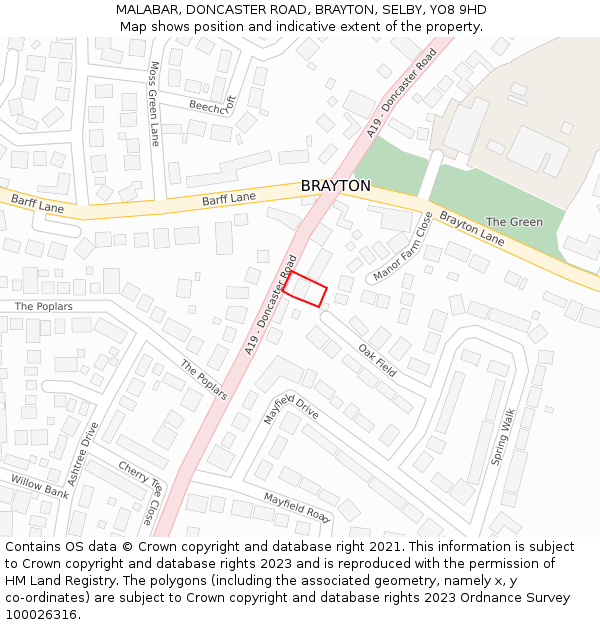 MALABAR, DONCASTER ROAD, BRAYTON, SELBY, YO8 9HD: Location map and indicative extent of plot