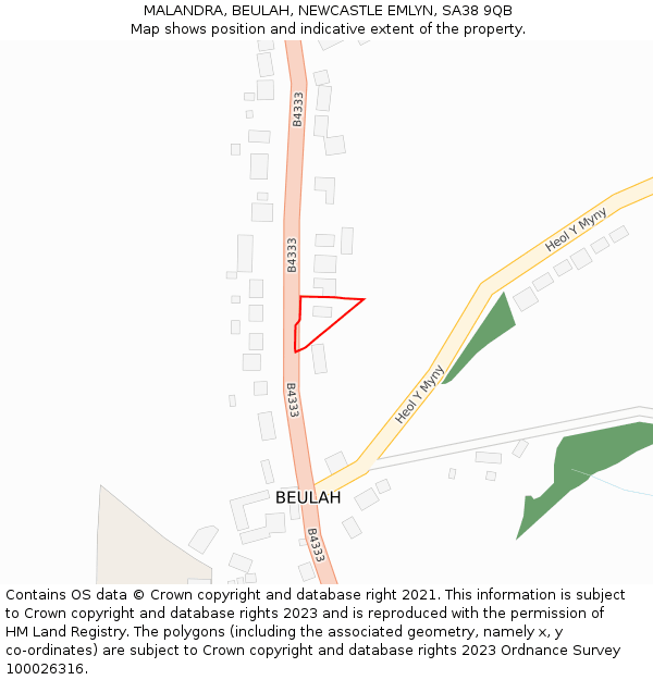 MALANDRA, BEULAH, NEWCASTLE EMLYN, SA38 9QB: Location map and indicative extent of plot