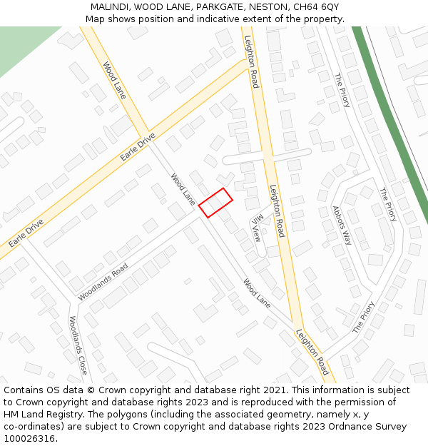 MALINDI, WOOD LANE, PARKGATE, NESTON, CH64 6QY: Location map and indicative extent of plot