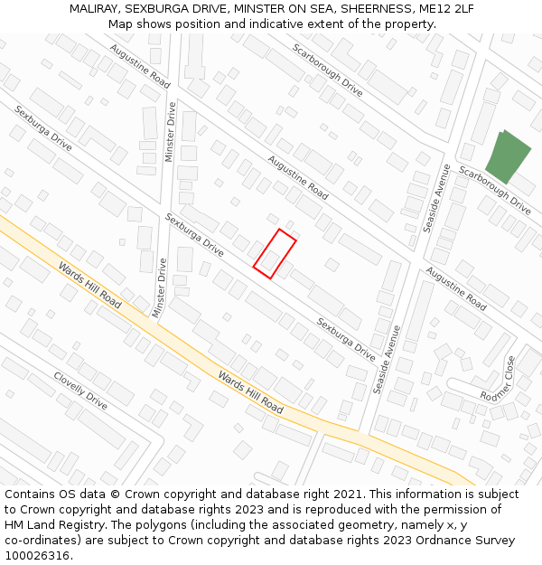 MALIRAY, SEXBURGA DRIVE, MINSTER ON SEA, SHEERNESS, ME12 2LF: Location map and indicative extent of plot