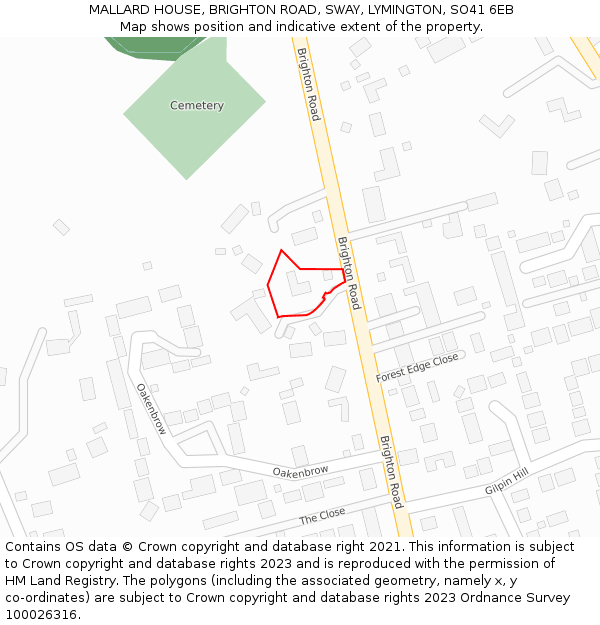 MALLARD HOUSE, BRIGHTON ROAD, SWAY, LYMINGTON, SO41 6EB: Location map and indicative extent of plot