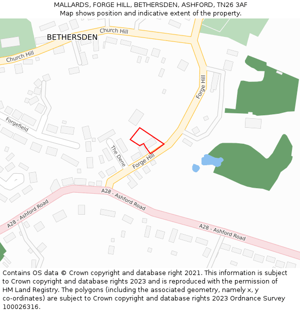 MALLARDS, FORGE HILL, BETHERSDEN, ASHFORD, TN26 3AF: Location map and indicative extent of plot