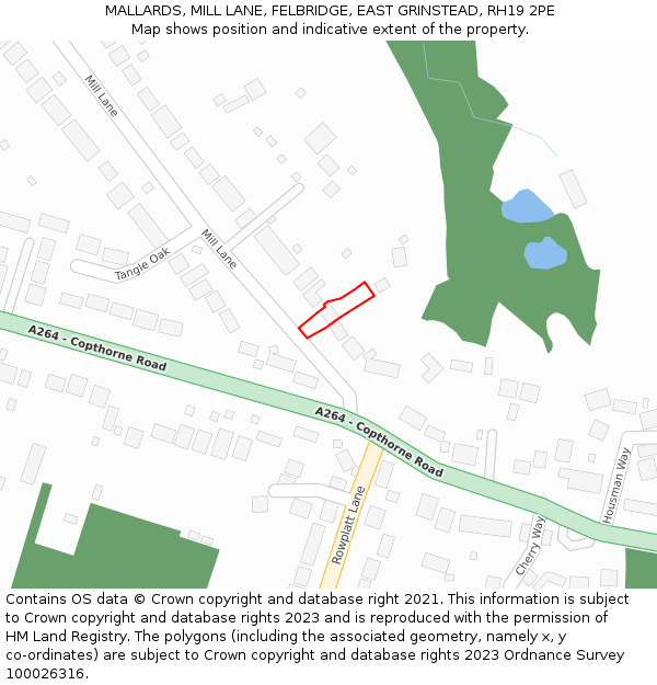 MALLARDS, MILL LANE, FELBRIDGE, EAST GRINSTEAD, RH19 2PE: Location map and indicative extent of plot