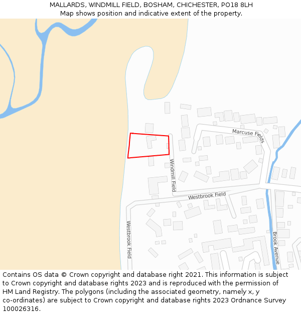 MALLARDS, WINDMILL FIELD, BOSHAM, CHICHESTER, PO18 8LH: Location map and indicative extent of plot