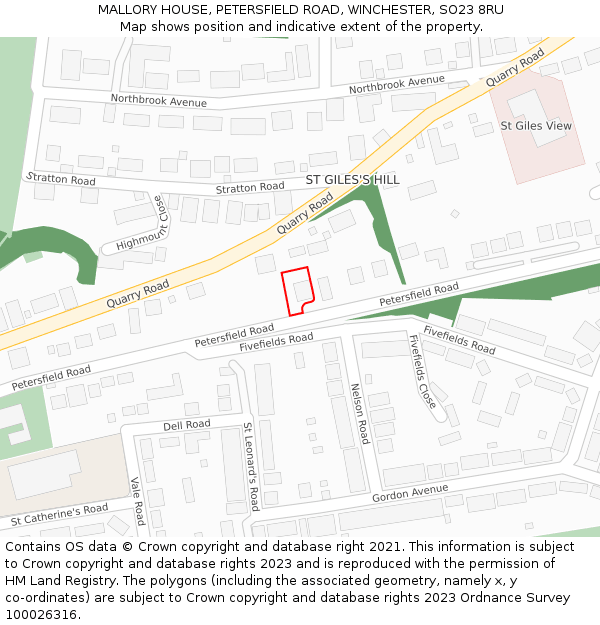 MALLORY HOUSE, PETERSFIELD ROAD, WINCHESTER, SO23 8RU: Location map and indicative extent of plot