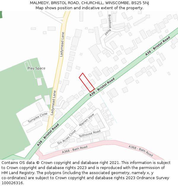 MALMEDY, BRISTOL ROAD, CHURCHILL, WINSCOMBE, BS25 5NJ: Location map and indicative extent of plot