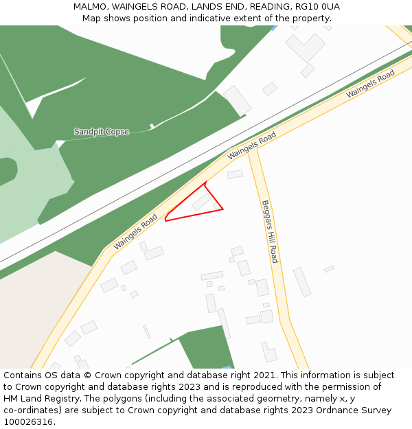 MALMO, WAINGELS ROAD, LANDS END, READING, RG10 0UA: Location map and indicative extent of plot