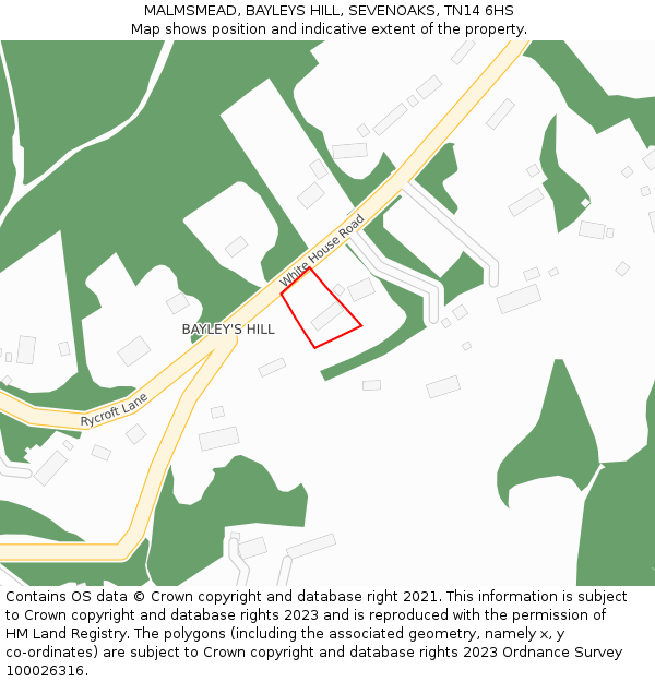 MALMSMEAD, BAYLEYS HILL, SEVENOAKS, TN14 6HS: Location map and indicative extent of plot