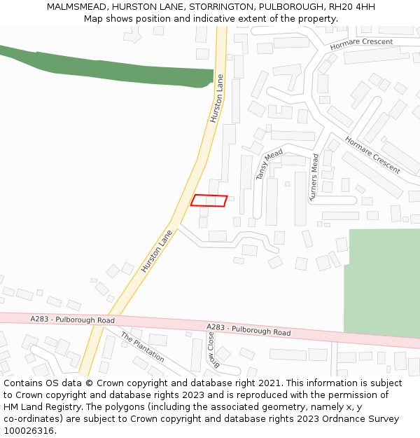 MALMSMEAD, HURSTON LANE, STORRINGTON, PULBOROUGH, RH20 4HH: Location map and indicative extent of plot