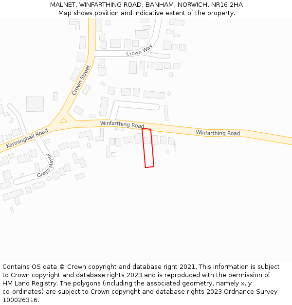 MALNET, WINFARTHING ROAD, BANHAM, NORWICH, NR16 2HA: Location map and indicative extent of plot