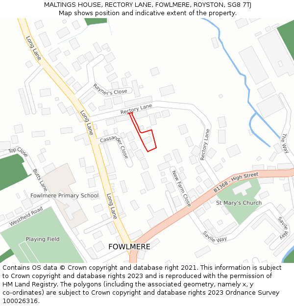 MALTINGS HOUSE, RECTORY LANE, FOWLMERE, ROYSTON, SG8 7TJ: Location map and indicative extent of plot