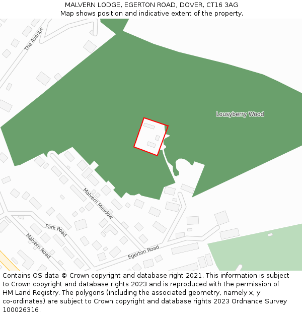 MALVERN LODGE, EGERTON ROAD, DOVER, CT16 3AG: Location map and indicative extent of plot