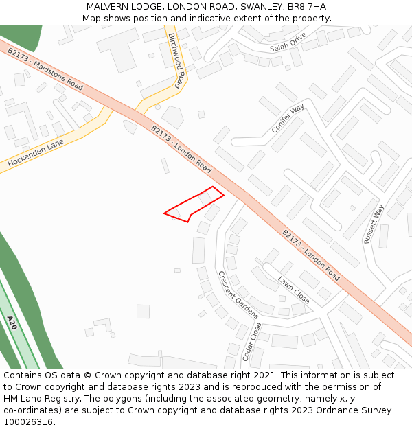 MALVERN LODGE, LONDON ROAD, SWANLEY, BR8 7HA: Location map and indicative extent of plot