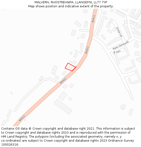MALVERN, RHOSTREHWFA, LLANGEFNI, LL77 7YP: Location map and indicative extent of plot