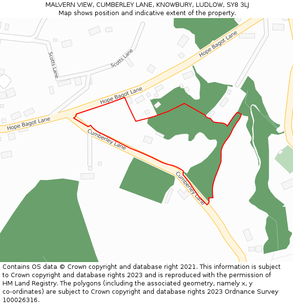 MALVERN VIEW, CUMBERLEY LANE, KNOWBURY, LUDLOW, SY8 3LJ: Location map and indicative extent of plot