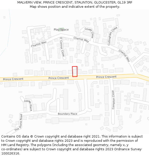 MALVERN VIEW, PRINCE CRESCENT, STAUNTON, GLOUCESTER, GL19 3RF: Location map and indicative extent of plot
