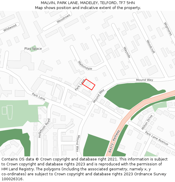 MALVIN, PARK LANE, MADELEY, TELFORD, TF7 5HN: Location map and indicative extent of plot