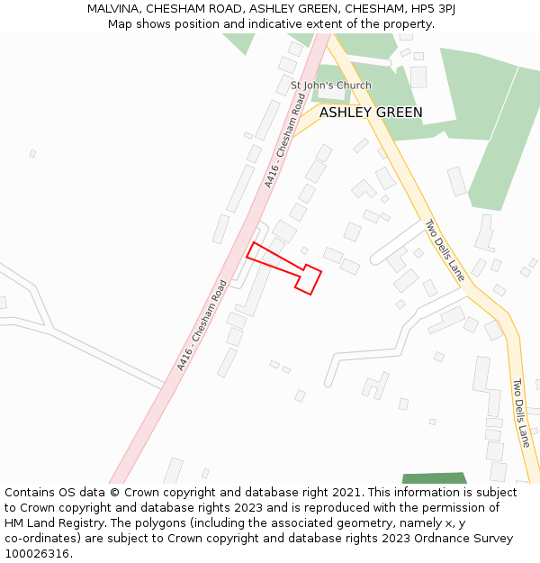 MALVINA, CHESHAM ROAD, ASHLEY GREEN, CHESHAM, HP5 3PJ: Location map and indicative extent of plot