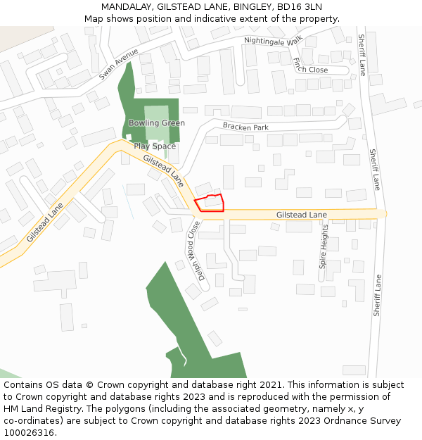 MANDALAY, GILSTEAD LANE, BINGLEY, BD16 3LN: Location map and indicative extent of plot