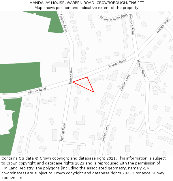 MANDALAY HOUSE, WARREN ROAD, CROWBOROUGH, TN6 1TT: Location map and indicative extent of plot