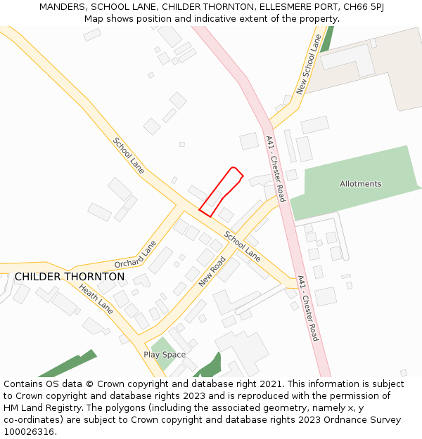 MANDERS, SCHOOL LANE, CHILDER THORNTON, ELLESMERE PORT, CH66 5PJ: Location map and indicative extent of plot