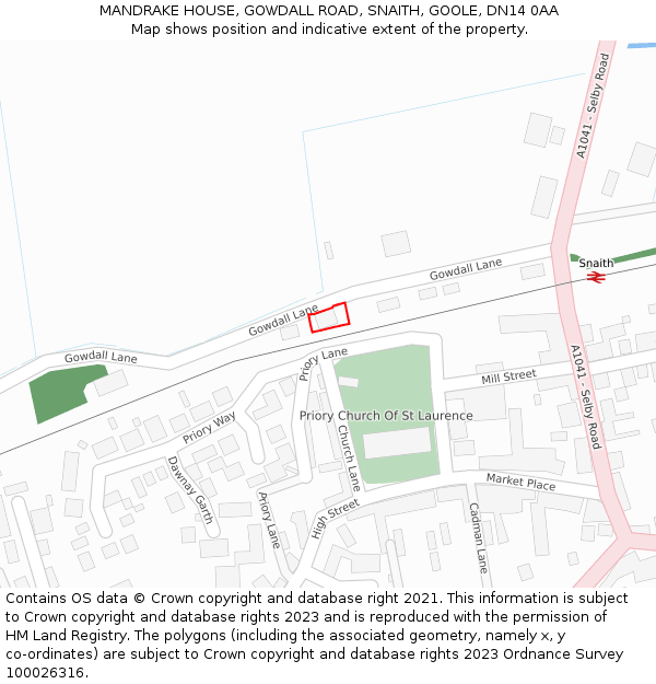 MANDRAKE HOUSE, GOWDALL ROAD, SNAITH, GOOLE, DN14 0AA: Location map and indicative extent of plot