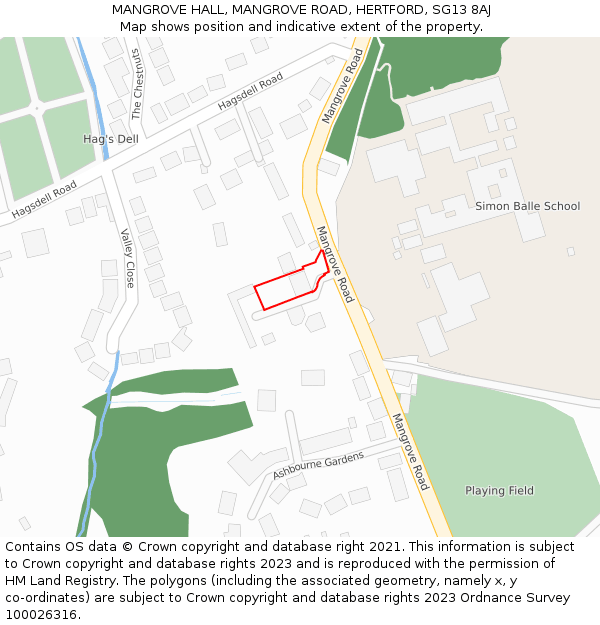 MANGROVE HALL, MANGROVE ROAD, HERTFORD, SG13 8AJ: Location map and indicative extent of plot