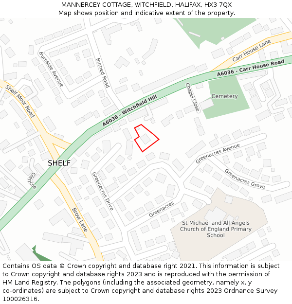 MANNERCEY COTTAGE, WITCHFIELD, HALIFAX, HX3 7QX: Location map and indicative extent of plot