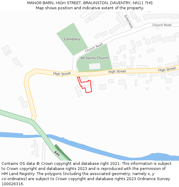 MANOR BARN, HIGH STREET, BRAUNSTON, DAVENTRY, NN11 7HS: Location map and indicative extent of plot