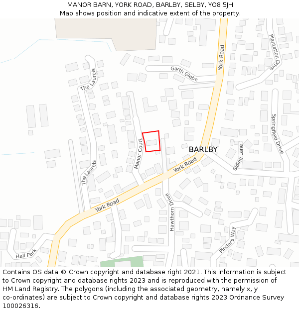 MANOR BARN, YORK ROAD, BARLBY, SELBY, YO8 5JH: Location map and indicative extent of plot