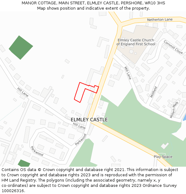 MANOR COTTAGE, MAIN STREET, ELMLEY CASTLE, PERSHORE, WR10 3HS: Location map and indicative extent of plot