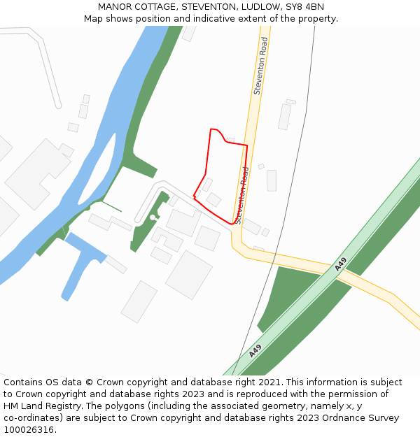 MANOR COTTAGE, STEVENTON, LUDLOW, SY8 4BN: Location map and indicative extent of plot