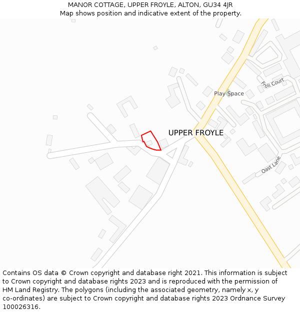 MANOR COTTAGE, UPPER FROYLE, ALTON, GU34 4JR: Location map and indicative extent of plot