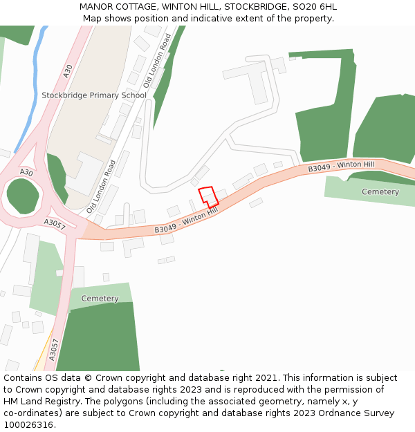 MANOR COTTAGE, WINTON HILL, STOCKBRIDGE, SO20 6HL: Location map and indicative extent of plot