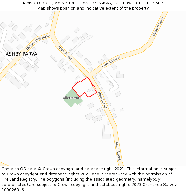 MANOR CROFT, MAIN STREET, ASHBY PARVA, LUTTERWORTH, LE17 5HY: Location map and indicative extent of plot