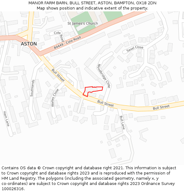 MANOR FARM BARN, BULL STREET, ASTON, BAMPTON, OX18 2DN: Location map and indicative extent of plot
