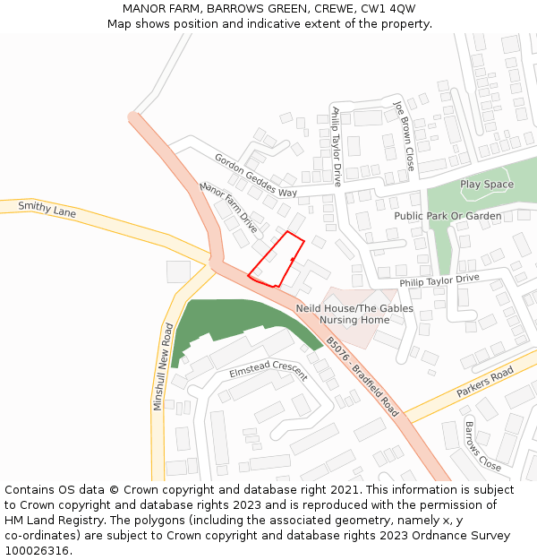 MANOR FARM, BARROWS GREEN, CREWE, CW1 4QW: Location map and indicative extent of plot