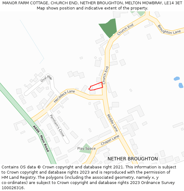 MANOR FARM COTTAGE, CHURCH END, NETHER BROUGHTON, MELTON MOWBRAY, LE14 3ET: Location map and indicative extent of plot