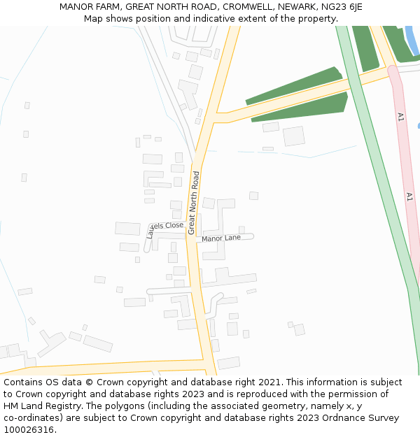 MANOR FARM, GREAT NORTH ROAD, CROMWELL, NEWARK, NG23 6JE: Location map and indicative extent of plot