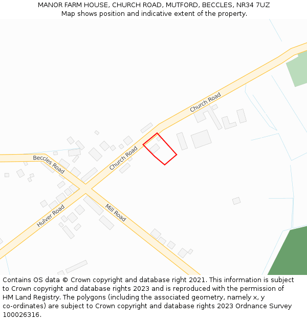 MANOR FARM HOUSE, CHURCH ROAD, MUTFORD, BECCLES, NR34 7UZ: Location map and indicative extent of plot