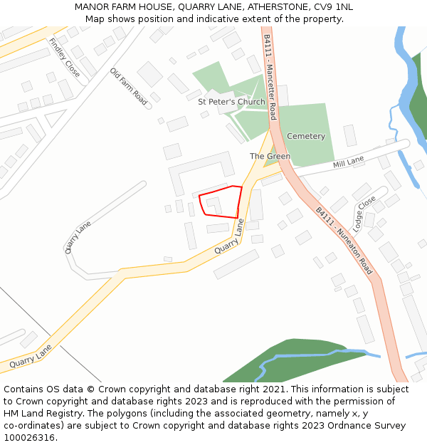 MANOR FARM HOUSE, QUARRY LANE, ATHERSTONE, CV9 1NL: Location map and indicative extent of plot