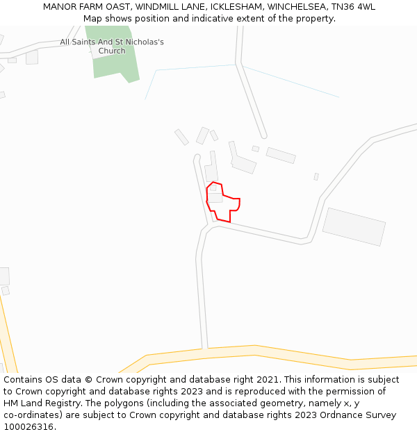 MANOR FARM OAST, WINDMILL LANE, ICKLESHAM, WINCHELSEA, TN36 4WL: Location map and indicative extent of plot