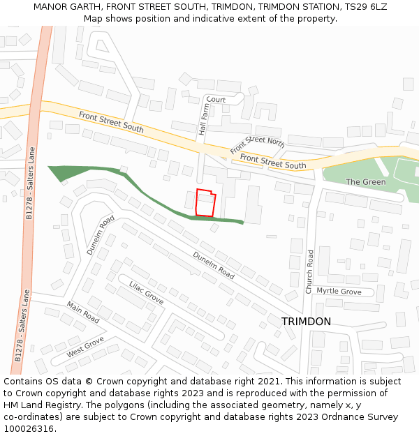 MANOR GARTH, FRONT STREET SOUTH, TRIMDON, TRIMDON STATION, TS29 6LZ: Location map and indicative extent of plot