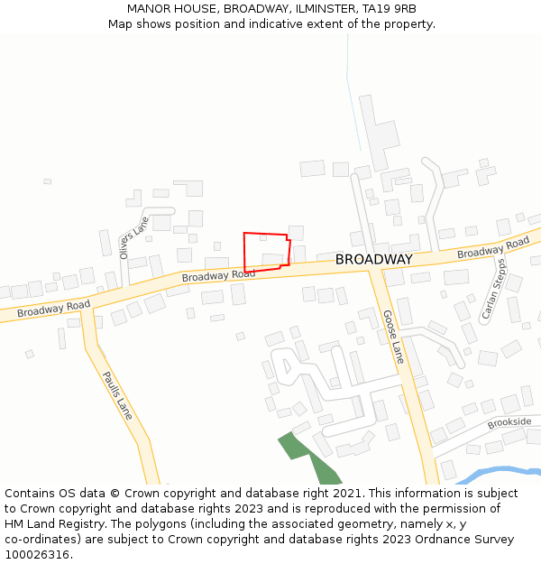 MANOR HOUSE, BROADWAY, ILMINSTER, TA19 9RB: Location map and indicative extent of plot