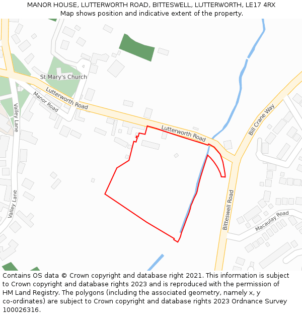 MANOR HOUSE, LUTTERWORTH ROAD, BITTESWELL, LUTTERWORTH, LE17 4RX: Location map and indicative extent of plot