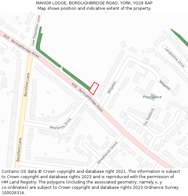 MANOR LODGE, BOROUGHBRIDGE ROAD, YORK, YO26 6AP: Location map and indicative extent of plot