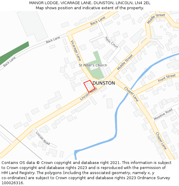 MANOR LODGE, VICARAGE LANE, DUNSTON, LINCOLN, LN4 2EL: Location map and indicative extent of plot