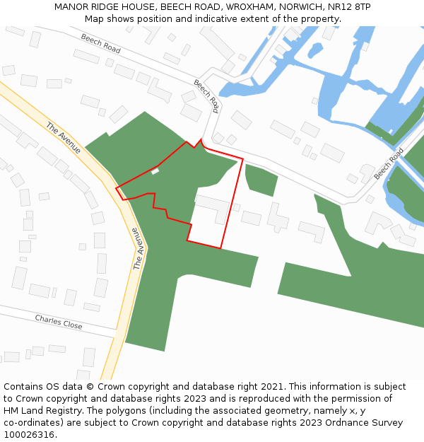 MANOR RIDGE HOUSE, BEECH ROAD, WROXHAM, NORWICH, NR12 8TP: Location map and indicative extent of plot