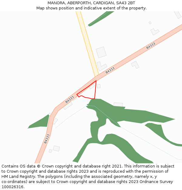 MANORA, ABERPORTH, CARDIGAN, SA43 2BT: Location map and indicative extent of plot